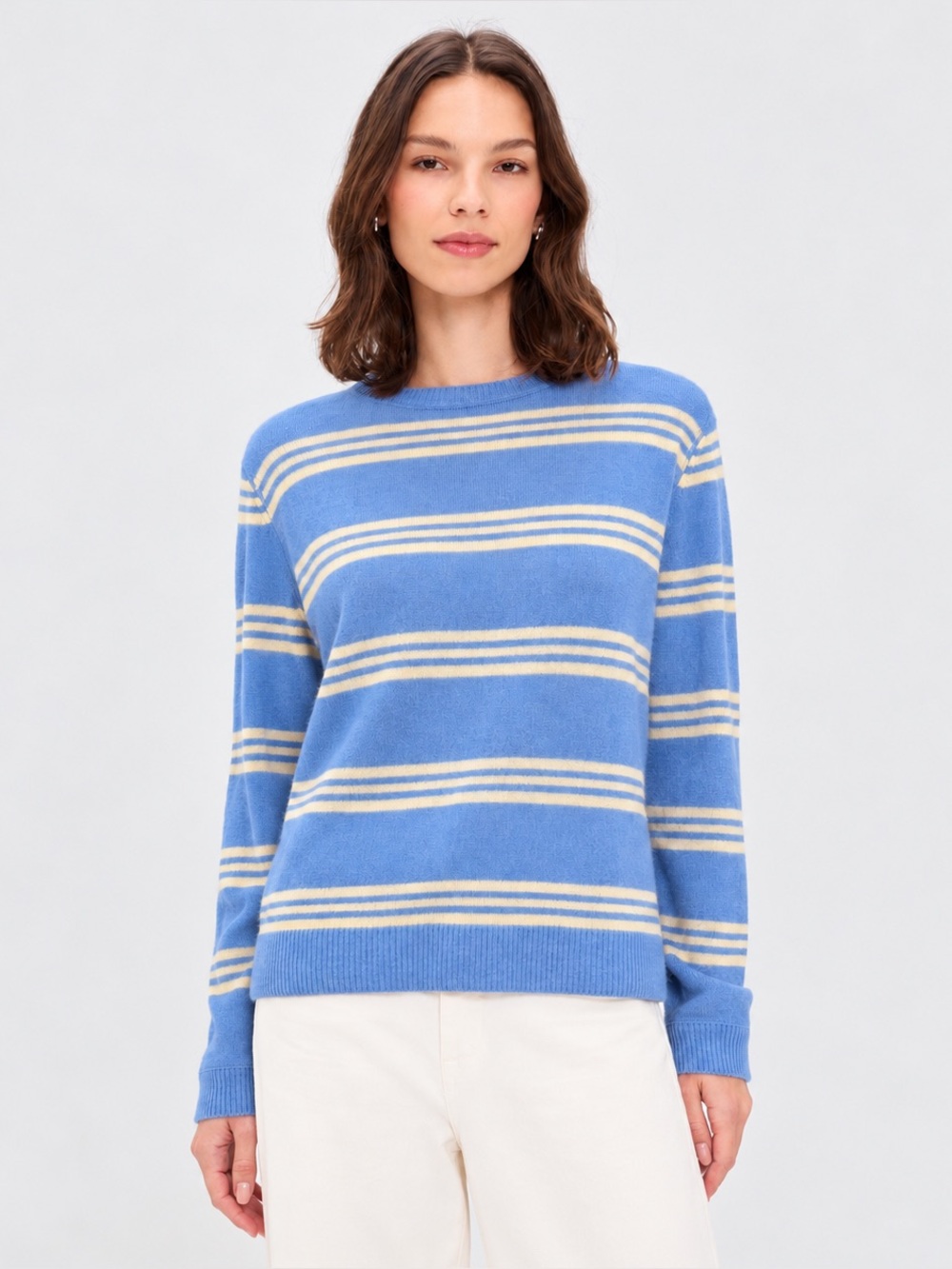 🌸Reformation Cashmere Boyfriend Sweater Blue and Cream Striped Crewneck XS